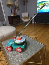 Vintage Ohio Art Mini Mow Lawn Mower Tin With Motor Sound Works Steel Wheels