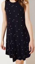 Ann Taylor LOFT Knit Polka Dot Swing Dress Size X-Small Petite Black Color NWT