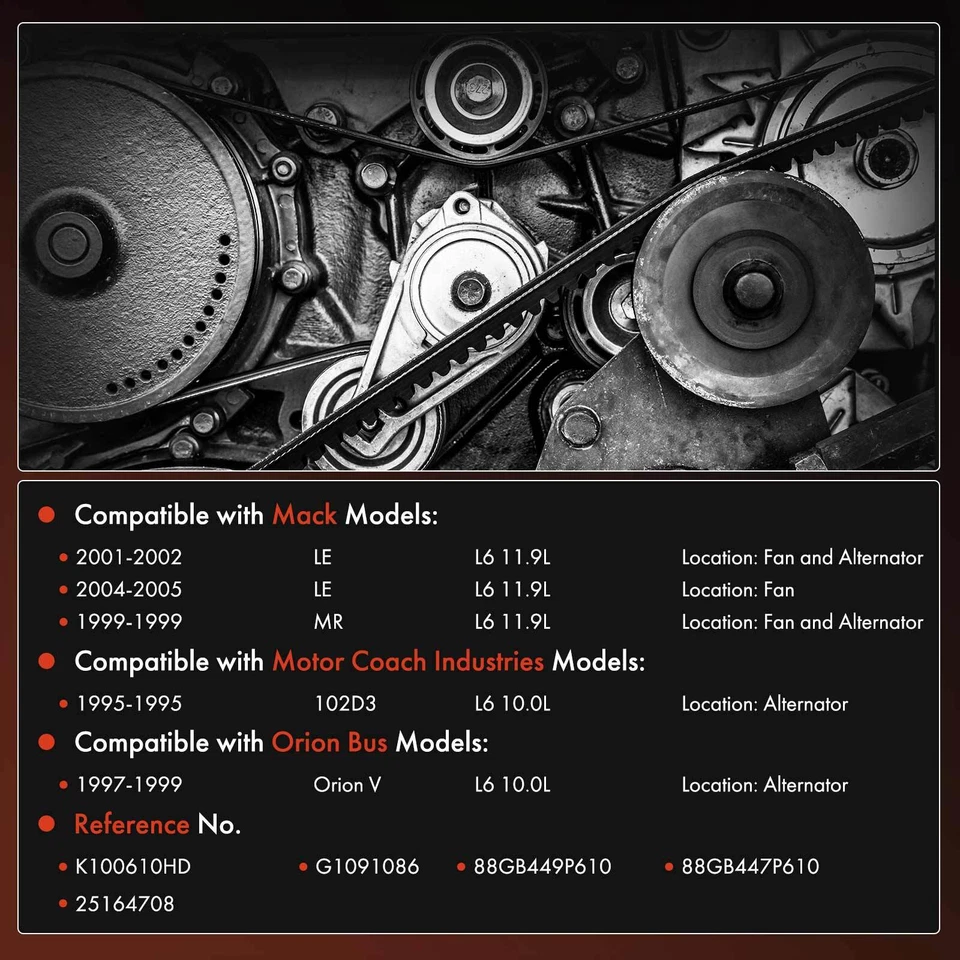Cinturón serpentino de alta resistencia de 61,02 pulgadas para Mack LE 01-02 04-05 MR Orion Bus Orion V Foto 2 de 4