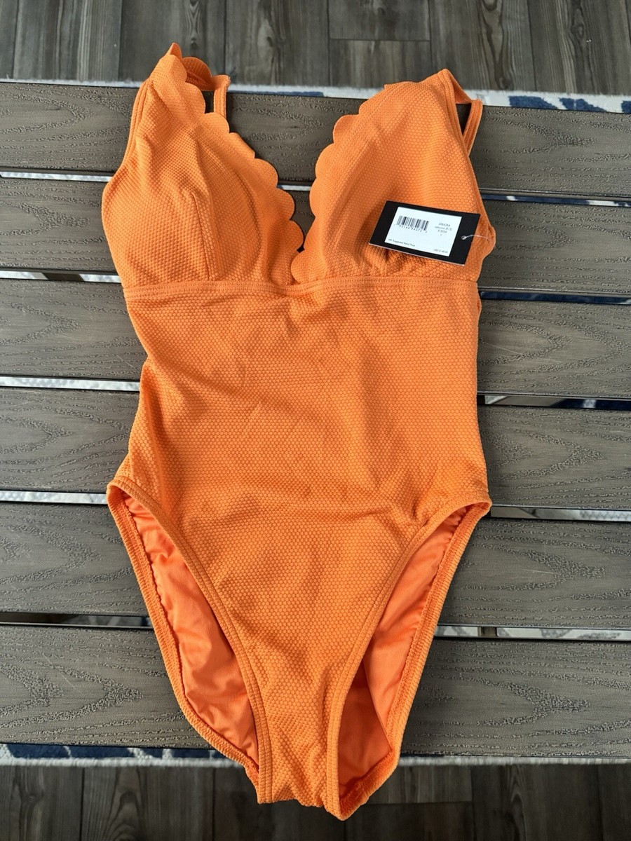 Kate Spade Sleeveless Plunge One Piece Swimsuit Scalloped