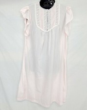 Barbizon Nightgown Size M Womens Pink Embroidered Pleated Flutter Sleeve