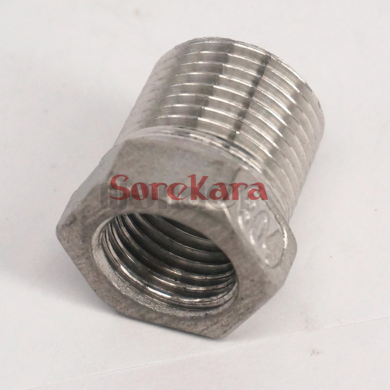3/4" BSP Male To 1/2" BSP Female Stainless Steel Reducer Pipe Fitting - 304 Grade
