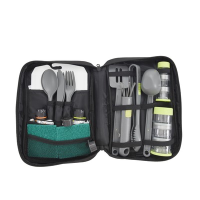 24-Piece Plastic Camping Kitchen Set with Travel Bag