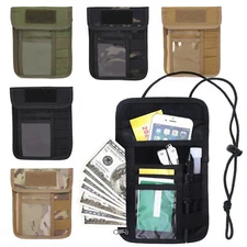 RFID Travel Pouch Wallet Tactical Passport Holder Neck Bag with Adjustable Strap