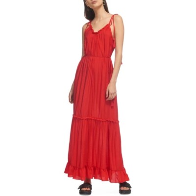 Whistles Tassel Tie Maxi Dress Red Size 12 Tie Waist