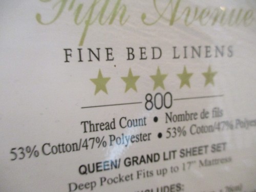 Fifth Avenue Fine Bed Linens Queen Sheet Set 800 Thread Count Deep Pocket 17" - Picture 8 of 10