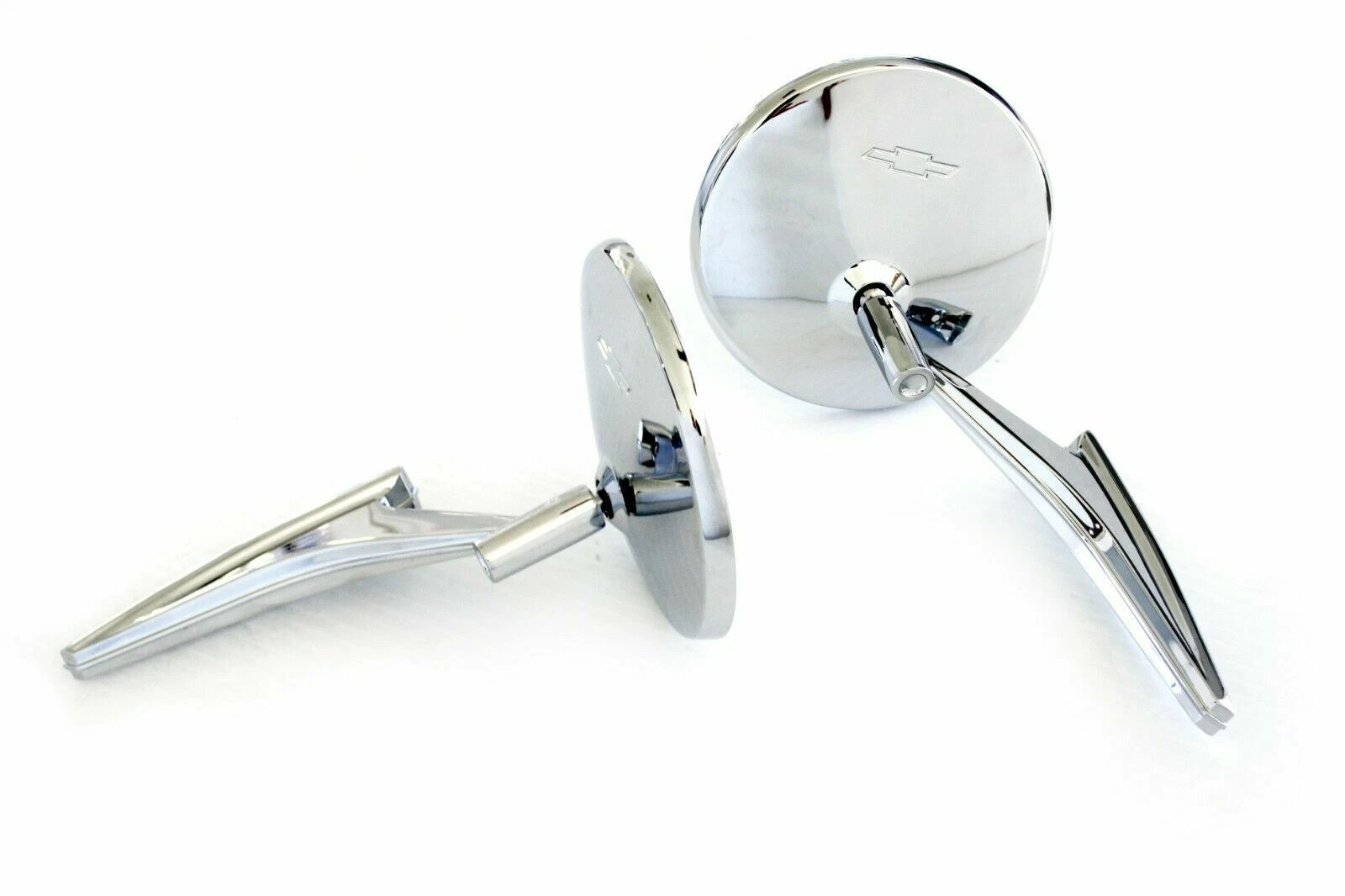 Chevy Car or Truck LH & RH Side Round Chrome Rear View Door Mirrors w/ Bowtie