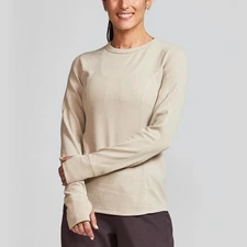 Janji Women's Waffleloft Long Sleeve Size XS Dune Cream Tan Thumbholes Soft