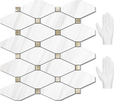 Peel and Stick Mosaic Tile Sheets White Marble Look Gold Kitchen Backsplash Sets