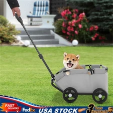 Folding Dog Stroller Grey Portable Pet Travel Carrier Cart Pull Rod Adjustable