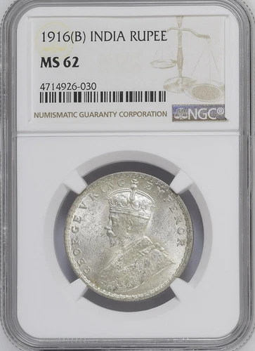 1916B British India Rupee NGC MS62