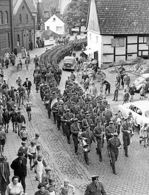 The German armed forces Bundeswehr march through the garrison town- Old Photo