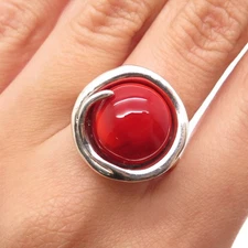 HAGIT GORALI 925 Sterling Vintage Israel Red Murano Glass Modernist Ring Size 8