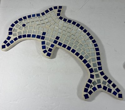 Handcrafted Hanging Dolphin  Art Decor Mosaic  White Blue Mirrored