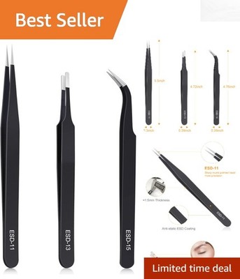 Precision Tweezers Set - 3PCS ESD Safe Stainless Steel for Crafts & Repairs