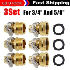 3Set 5/8 Brass Garden Water Hose Connector Repair Mender Kit Ends Fittings Clamp