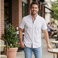 Denim  Flower Ricky Singh Slim Fit Shirt Red Navy Polka Dot Men's Medium