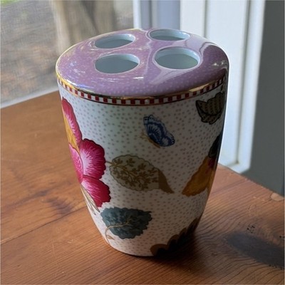 Pip Studio Home Porcelain Floral Toothbrush Holder Pink Freestanding 4-Hole