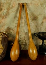 Antique Pair Of Indian Clubs. Vintage Wooden No 2 Exercise Meels. Gym Weights