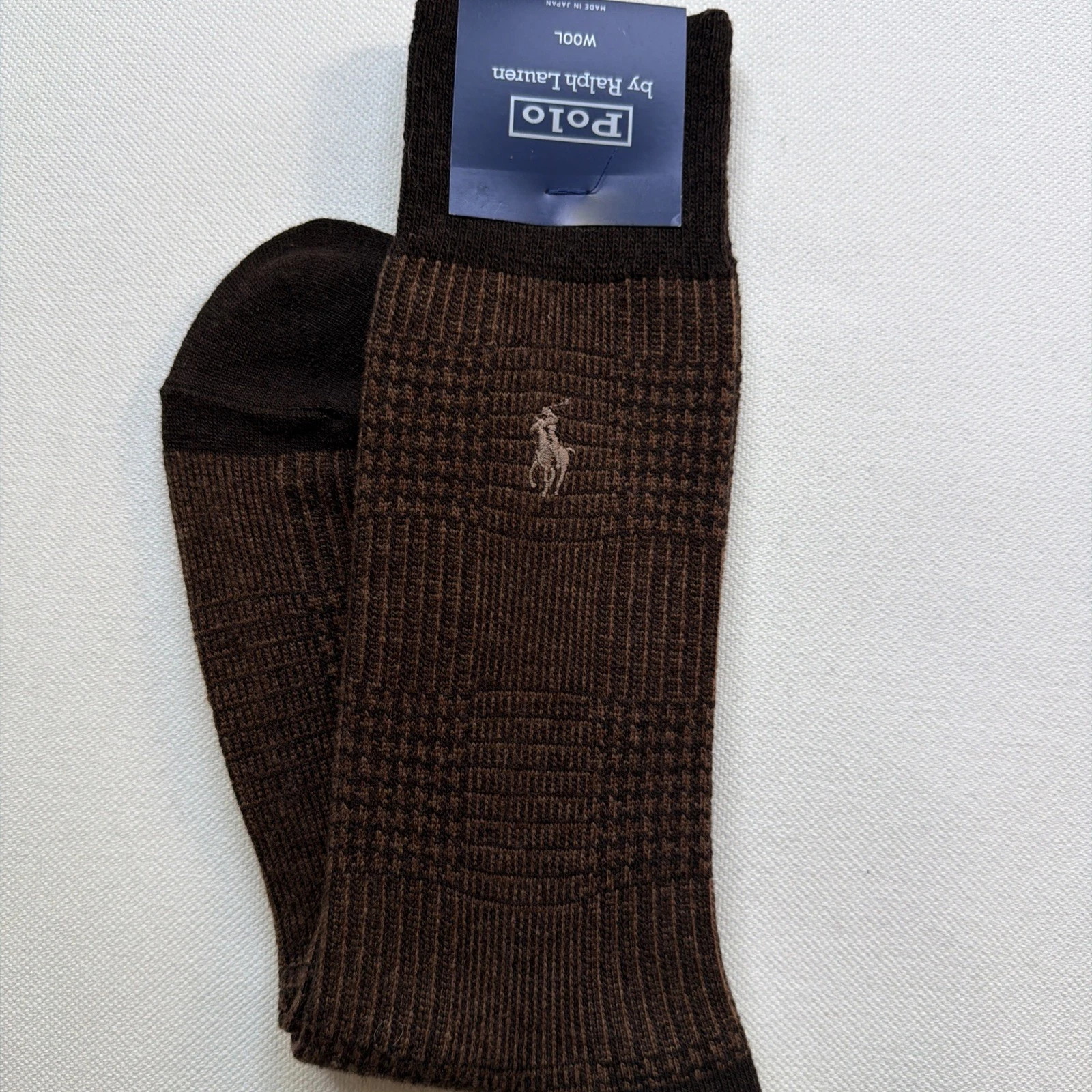 Polo Ralph Lauren Mens 65% Wool Blend Dress Socks Taupe Plaid