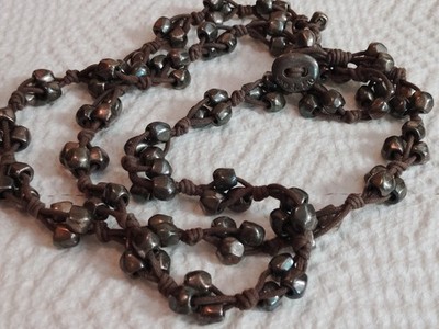 Uno de 50  Silver Tone beaded Knotted Cord Necklace 34''