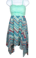 No Boundaries Midi Zig Zag Dress. Crochet Bodice, Handkerchief Hem Size Jr. 7-9