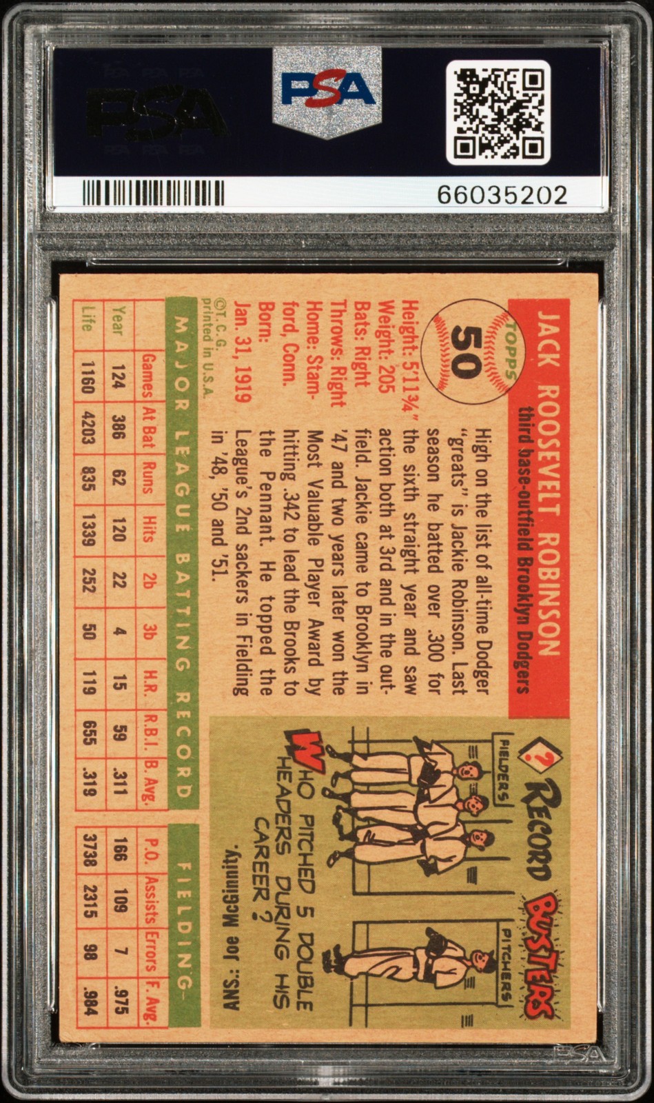 1955 TOPPS JACKIE ROBINSON #50 PSA VG 3 Auto Authentic RARE SIGNED ...