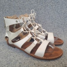 Geox Gladiator Sandals 40 UK 7 White Silver Leather Lace Up Ankle