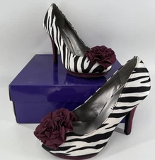Madden Girl Black White &Purple Zebra Stripe High Heel Platform Pumps 7.5