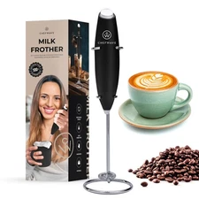 Handheld Milk Frother with Stand Battery Operated Drink Mixer Black Color