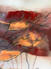 Abstract Mixed Media Ink Watercolor Painting on 9 X 12” Paper Contemporary