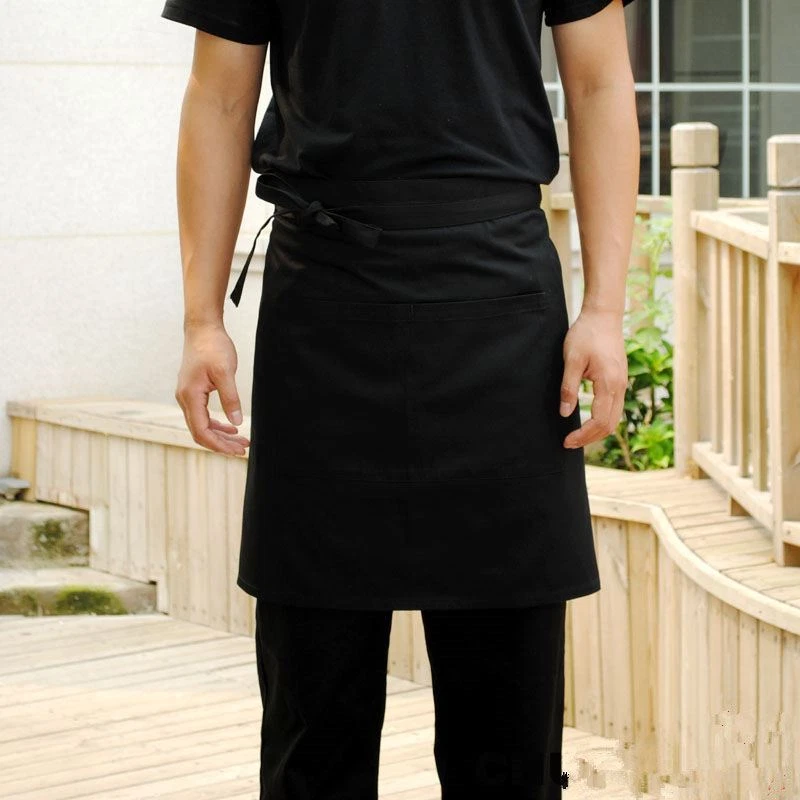 Black Clip-on Waist Apron w/ Zipper pocket for Waiter Waitress Server Half  Apron