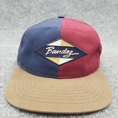 Vintage Bandag Hat Cap Red Blue Brown Two Tone Snap Back Swingster 90s