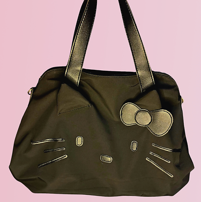 Hello Kitty Face Duffle Tote Bag All Black Durable Lightweight