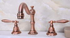 Red Copper Widespread 3 Holes Bathroom Basin Faucet Dual Handle Mixer Tap Wrg058