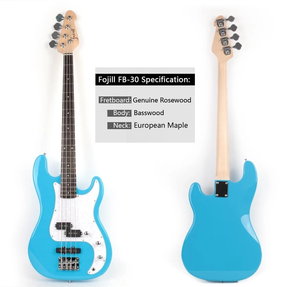 Blue color electric pj bass set with amplifier gigbag strap string cable picks - Image 3 of 4