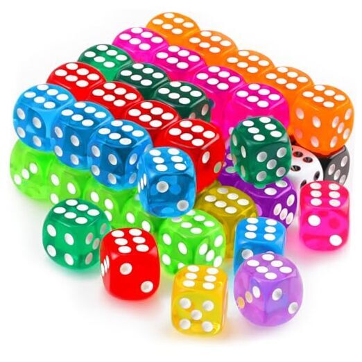JMUQ 16MM Colored Dice SetPcs 6 Sides Standard Bulk Large D6 Dice with 50