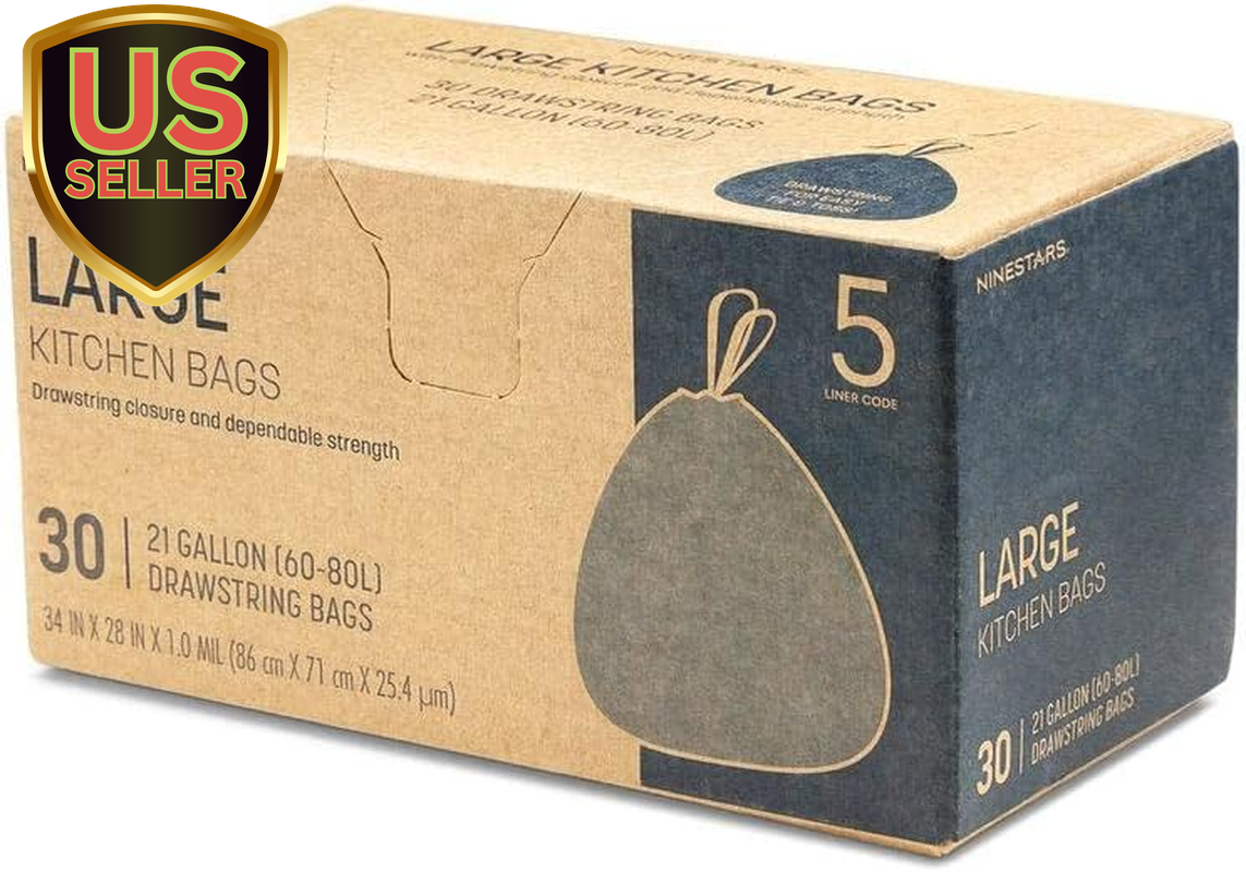 NSTB-21 Extra Strong White Trash Bag W/Drawstring Closure, 21 Gal. 30 Count