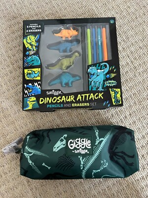 Smiggle - Kinder Schule Dino Schreibwaren Set & 5 Bleistift 4 Radierer & passendes Etui