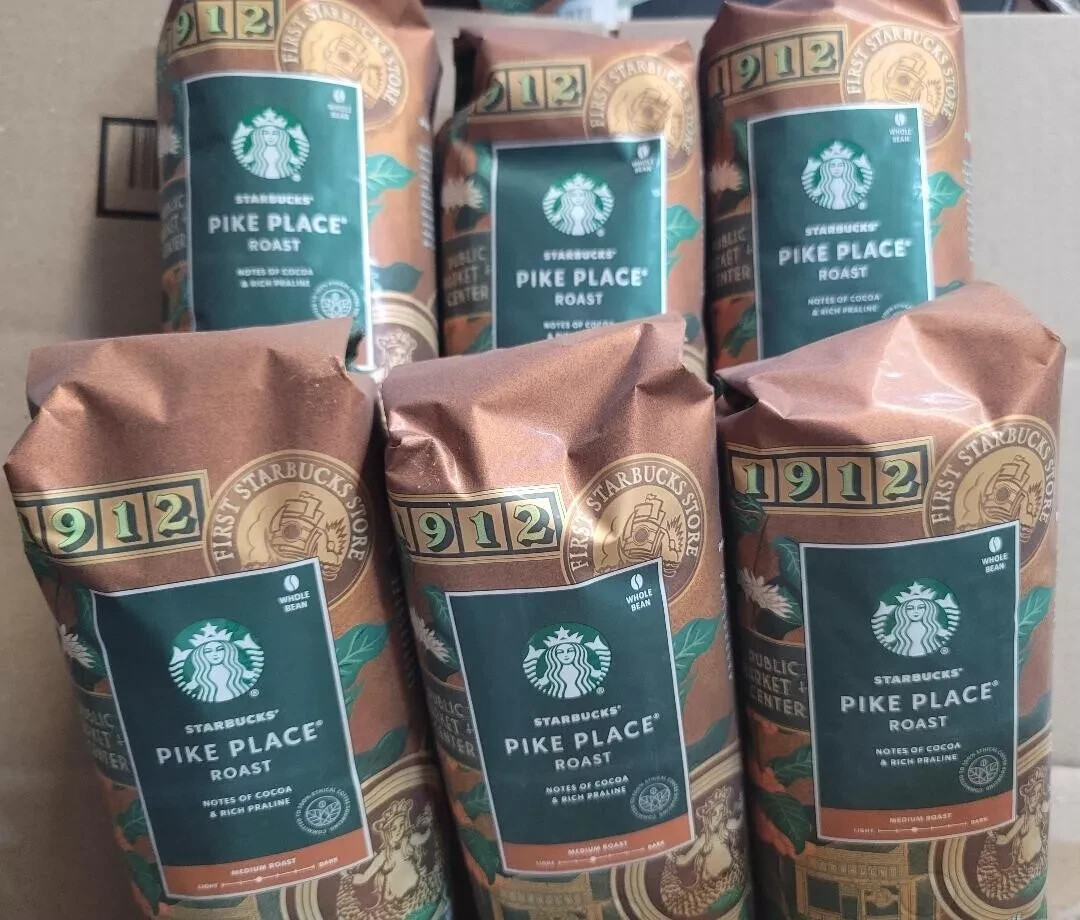 (6 Pack)Starbucks Pike Place Roast Whole Bean Coffee 16 oz BB .1/31/2025