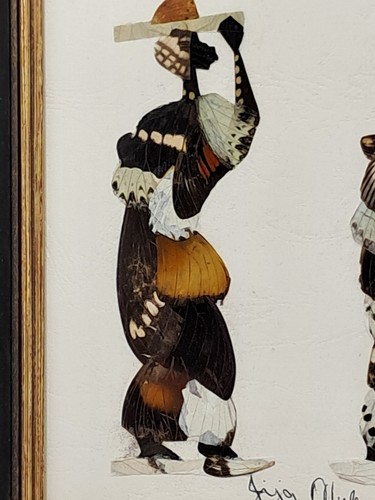 Vintage Central African Butterfly Wing Signed Wall Art Collage - Picture 5 of 9