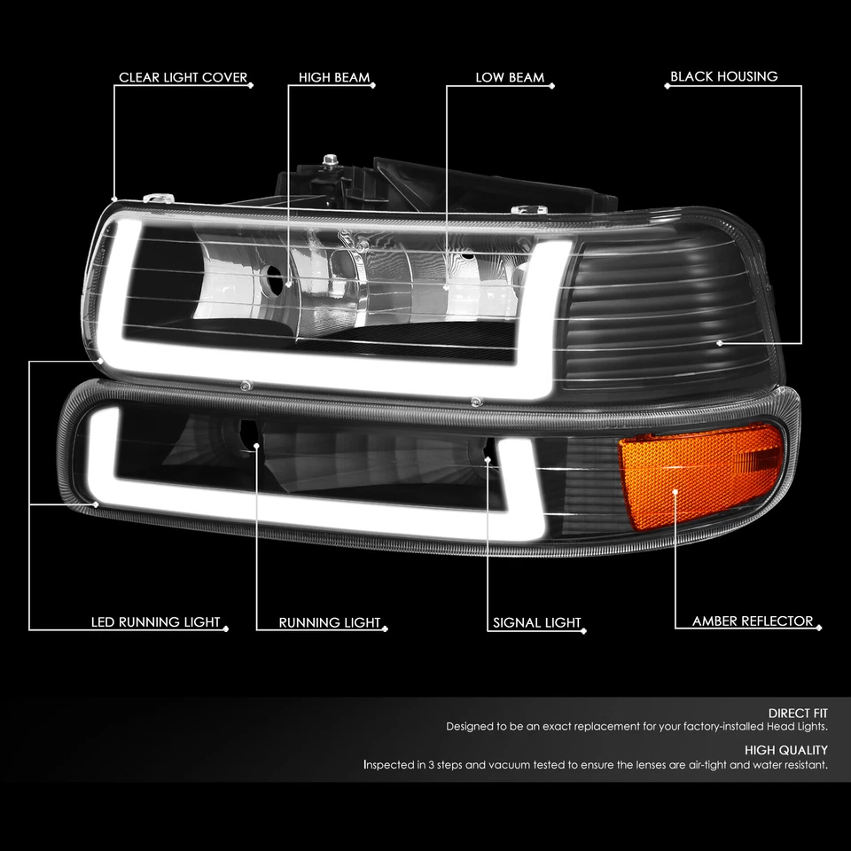 Para 1999-2006 Silverado Suburban Tahoe LED DRL farol lâmpada de para-choque preto/âmbar - Imagem 2 de 4
