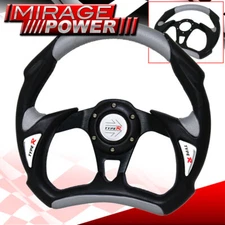 320mm Steering Wheel Pvc Leather Silver Black Type R Horn Button Track