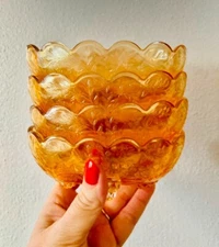 VINTAGE MARIGOLD CARNIVAL GLASS FOOTED BOWL SMALL OVAL  DISH LEAF  GLASS BOWLS