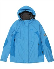 Jack Wolfskin Womens Hooded Rain Jacket Uk 16 Large Blue Colourblock Bm08