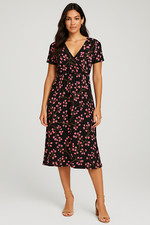 Floral Babydoll Dress Womens  XL Black Stretchy Midi Cottagecore Boho Romantic