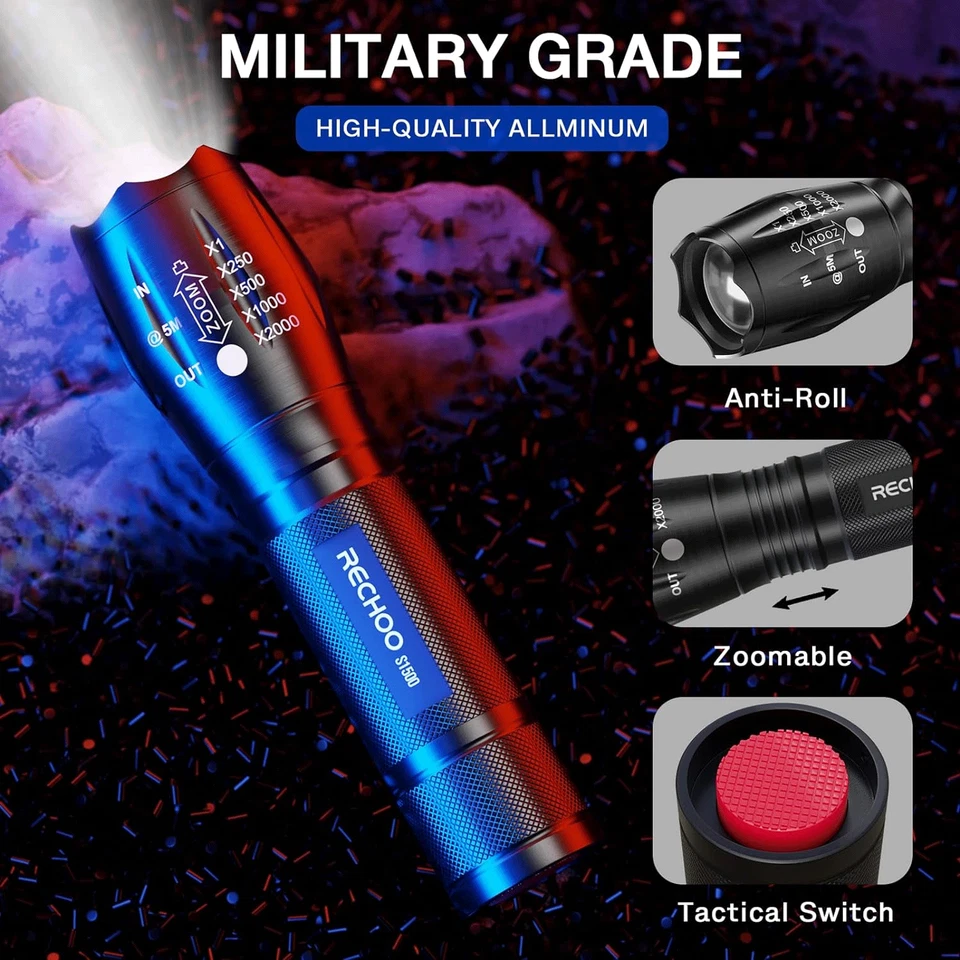 2 Pack LED Super Bright Flashlight Torch Tactical Lamp Zoomable 5 Modes Camping - Image 2 of 4