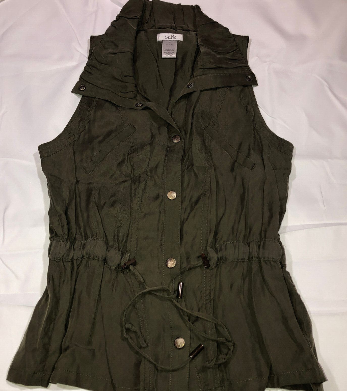 Cache Front Snap Closure Drawstring Olive Vest Po… - image 1