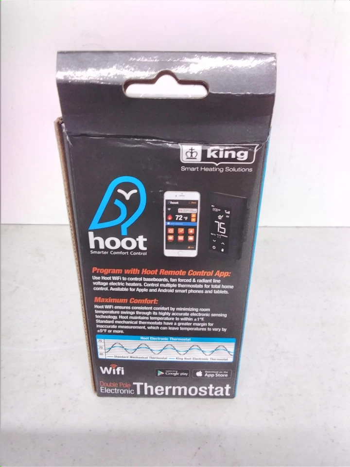 KING ELECTRIC Thermostat, Hoot Wifi Dp 240V 16A White K902-W - Image 3 of 4