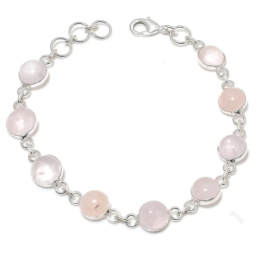 VALENTINO Bracciale gioiello argento sterling 925 pietra preziosa quarzo rosa naturale misura 7 8''
